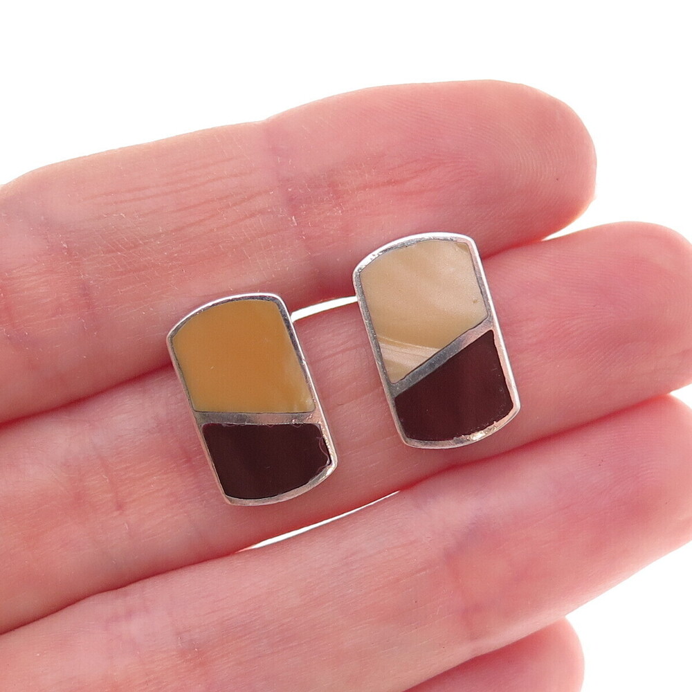 925 Sterling Silver Vintage Real MOP & Carnelian Earrings